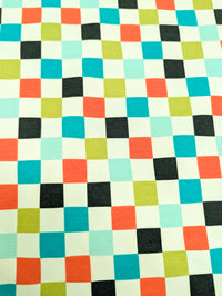 Organic Cotton Jersey Knit - Turquoise Checks