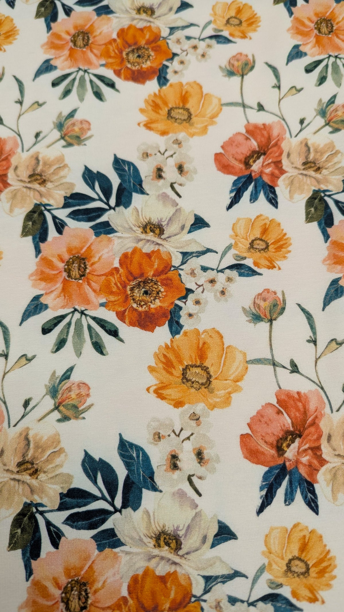 Organic Cotton Jersey Knit - Orange And Coral Flower Field