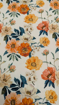 Organic Cotton Jersey Knit - Orange And Coral Flower Field