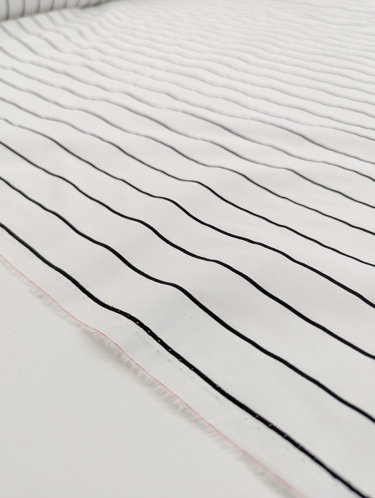 Lightweight Stretch Cotton Woven - Off White/Black Stripes