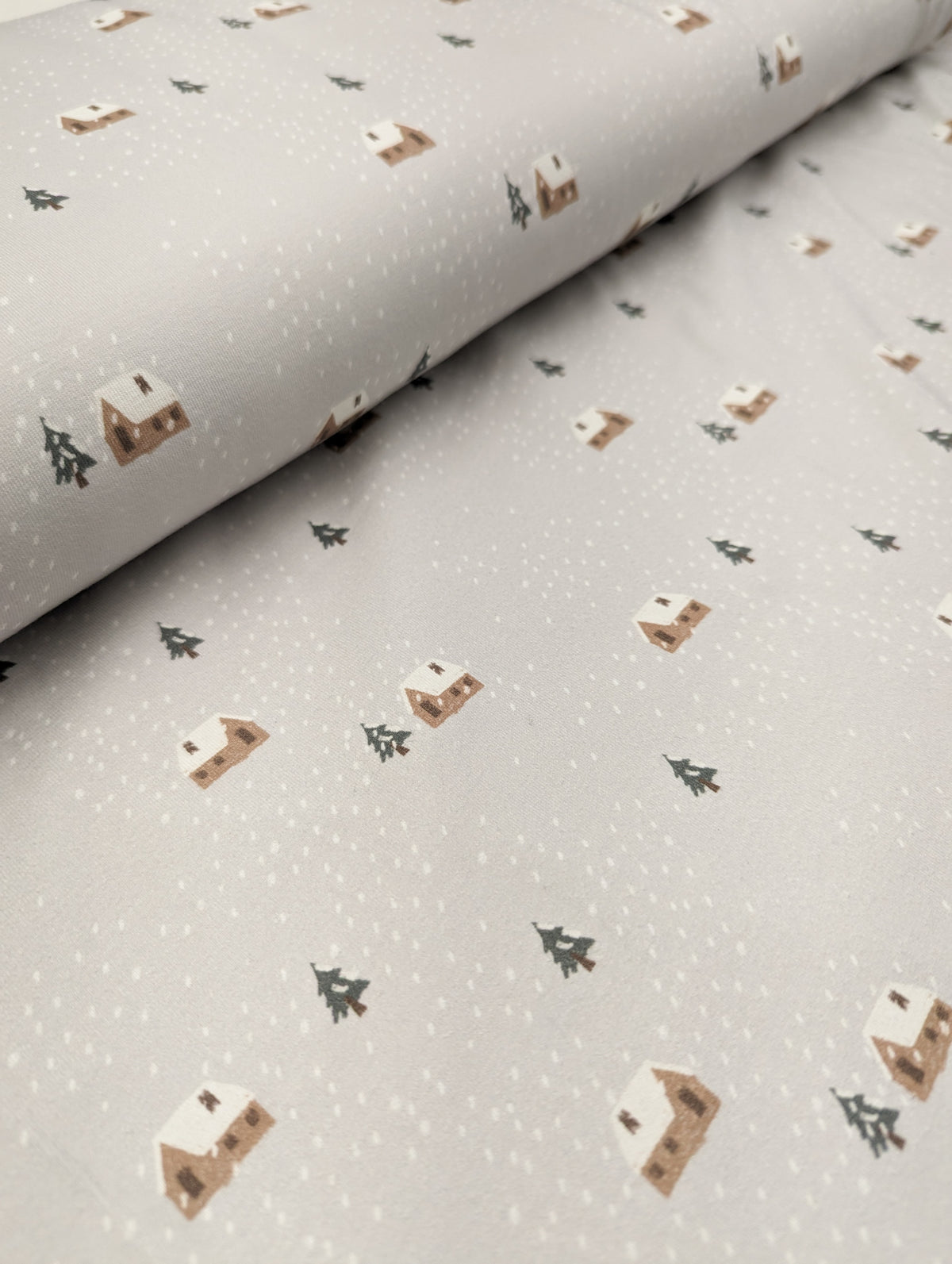 Snowy Cabins Cotton Jersey Knit