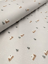 Snowy Cabins Cotton Jersey Knit