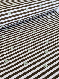 Mini Stripes Stretch French Terry, Mint Stars on Brown