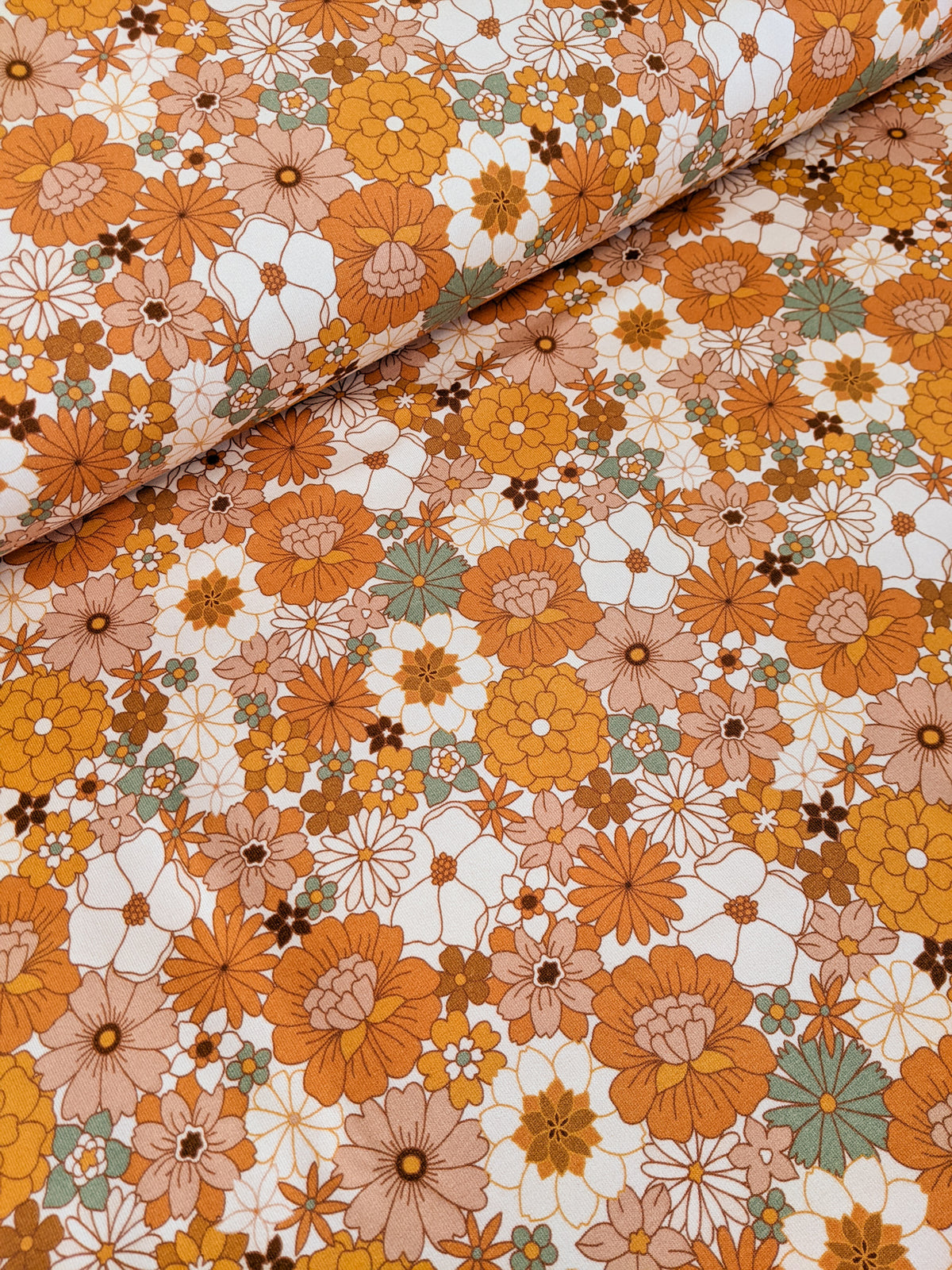 Organic Cotton French Terry Knit - Multi Retro Floral
