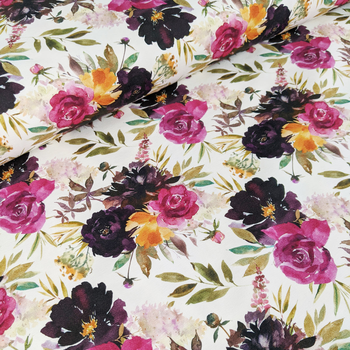 Organic Cotton Jersey Knit - Plum Spring Floral