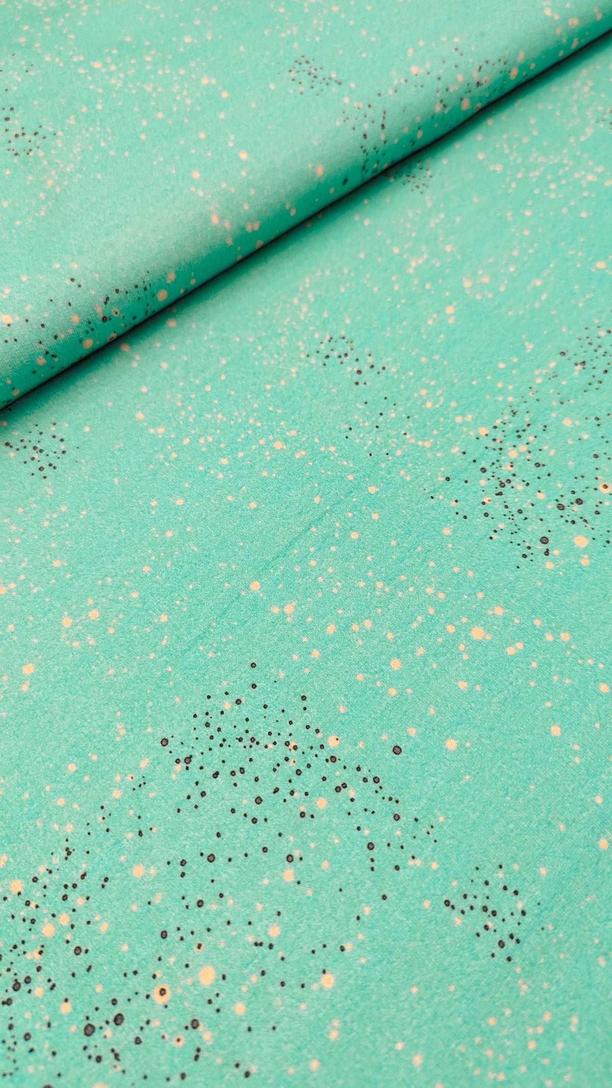 Organic Stretch French Terry, Icy Turquoise Dotty
