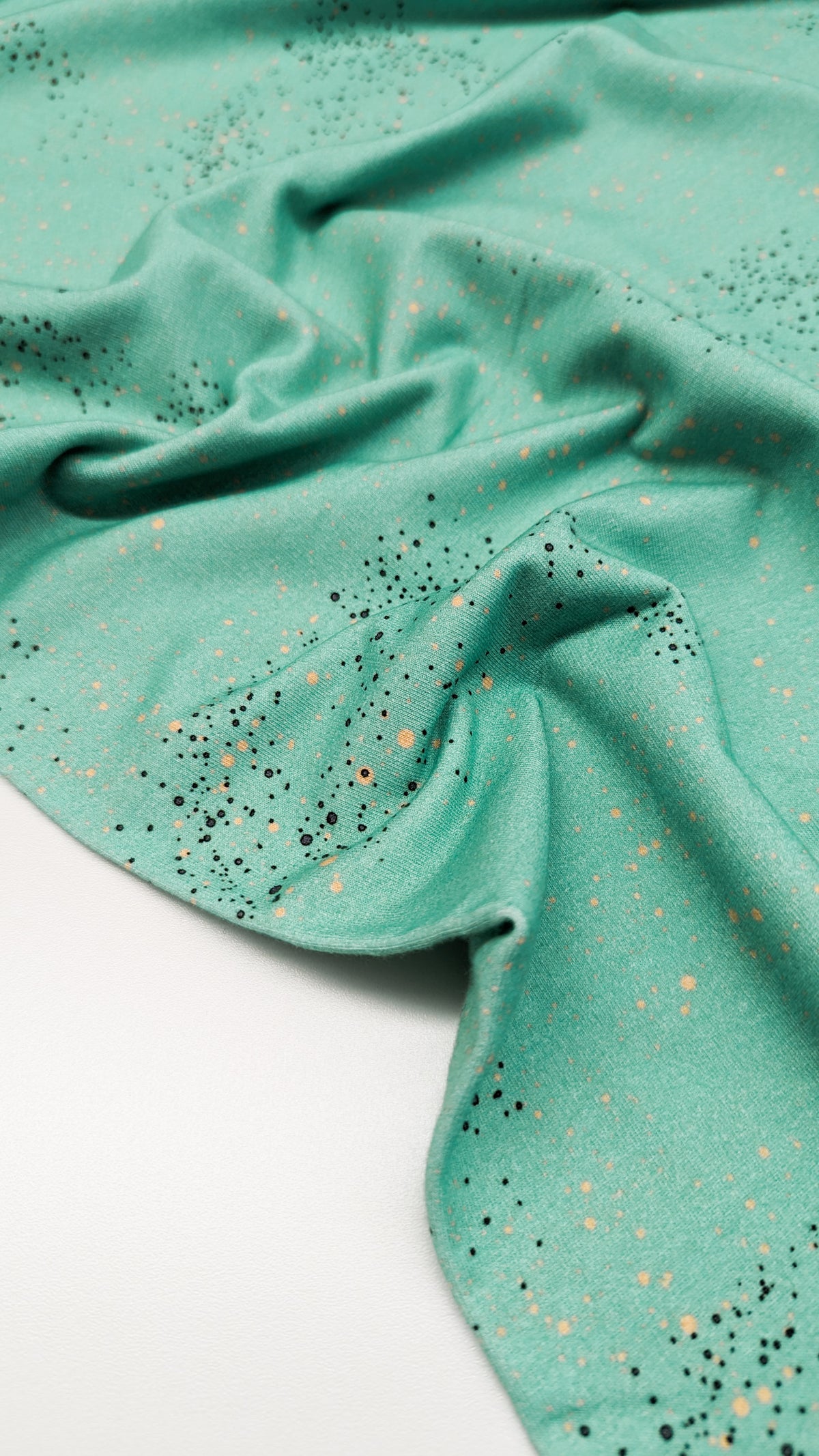 Organic Stretch French Terry, Icy Turquoise Dotty