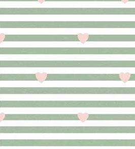 Paul und Clara: Mini Stripes Stretch French Terry, Pink Hearts on Green