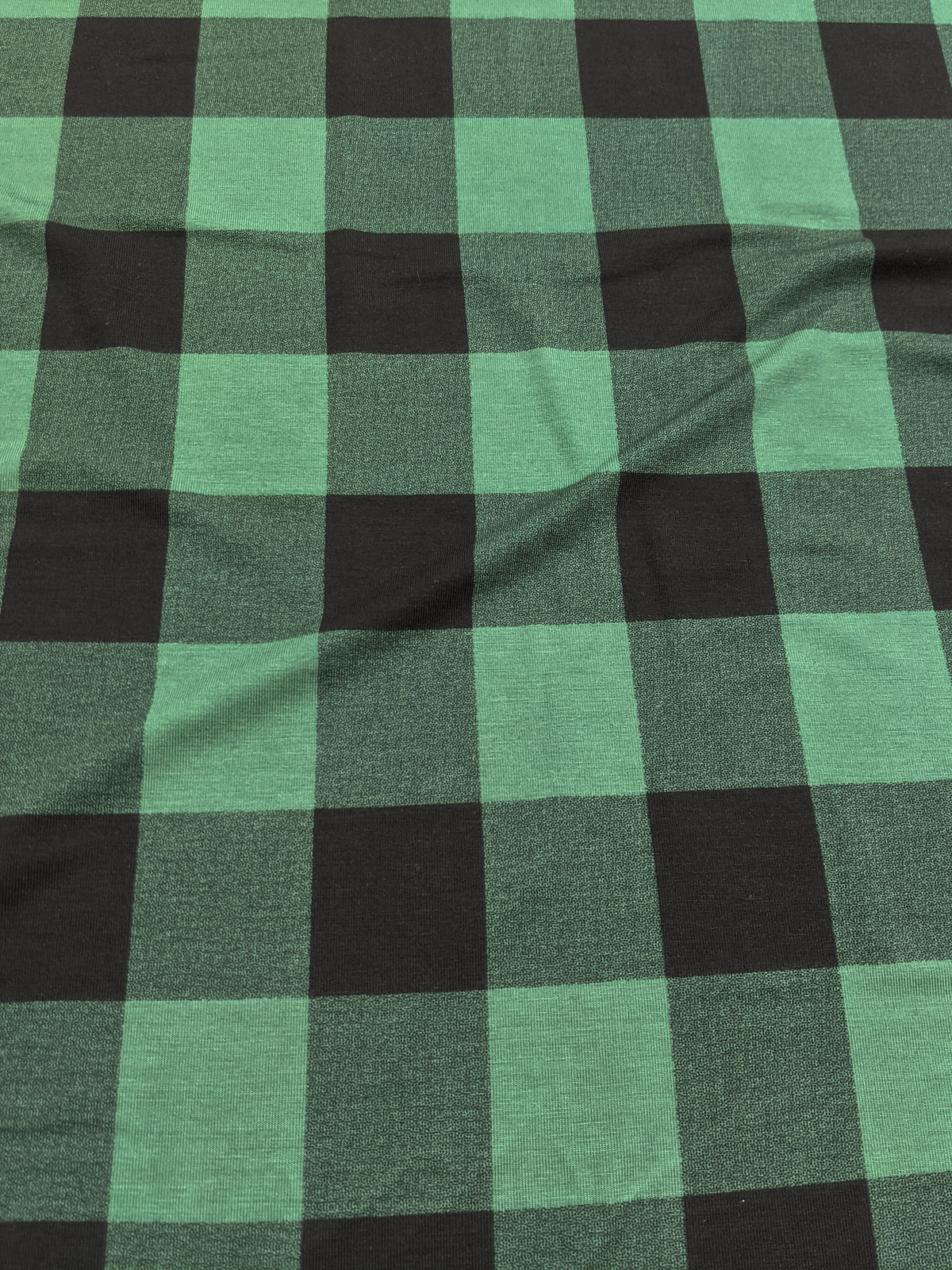 Remnant: Bamboo Jersey Knit - Green/Black Plaid (1 metre)