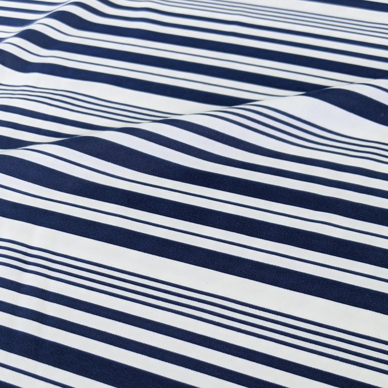 Nylon Swim Tricot, Navy Varied Stripes