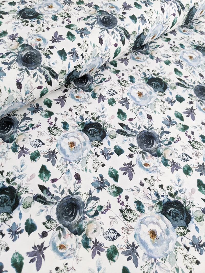 Remnant: Organic Cotton Jersey Knit - Winter Blue Floral (.8 metre)