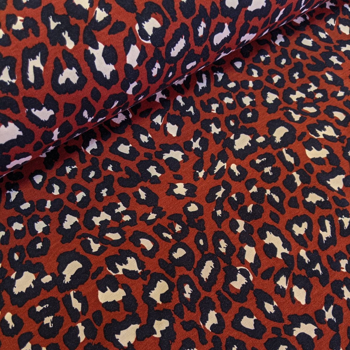 Organic Cotton French Terry Knit - Leopard - Terracotta