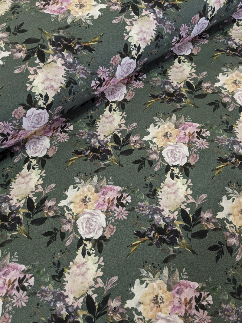 Remnant: Organic Cotton French Terry Knit - Green Floral (.75 metre)