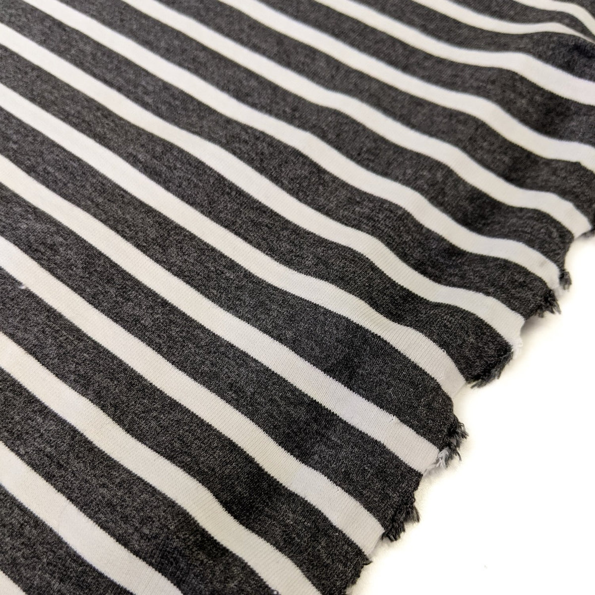Striped Bamboo Stretch French Terry - Charcoal/Ecru