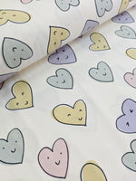 Organic Cotton Jersey Knit - Smiley Hearts, Creme
