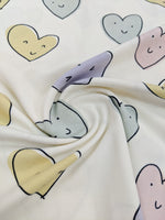 Organic Cotton Jersey Knit - Smiley Hearts, Creme