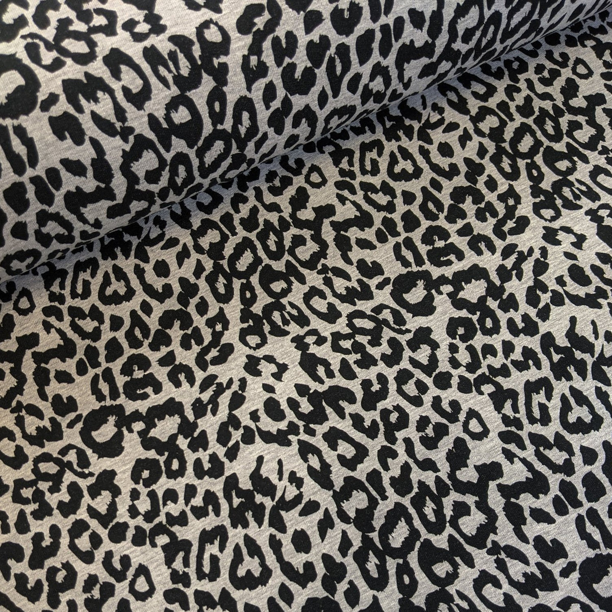 Remnant: Organic Cotton French Terry Knit - Leopard on Grey Melange (1.65 metres)