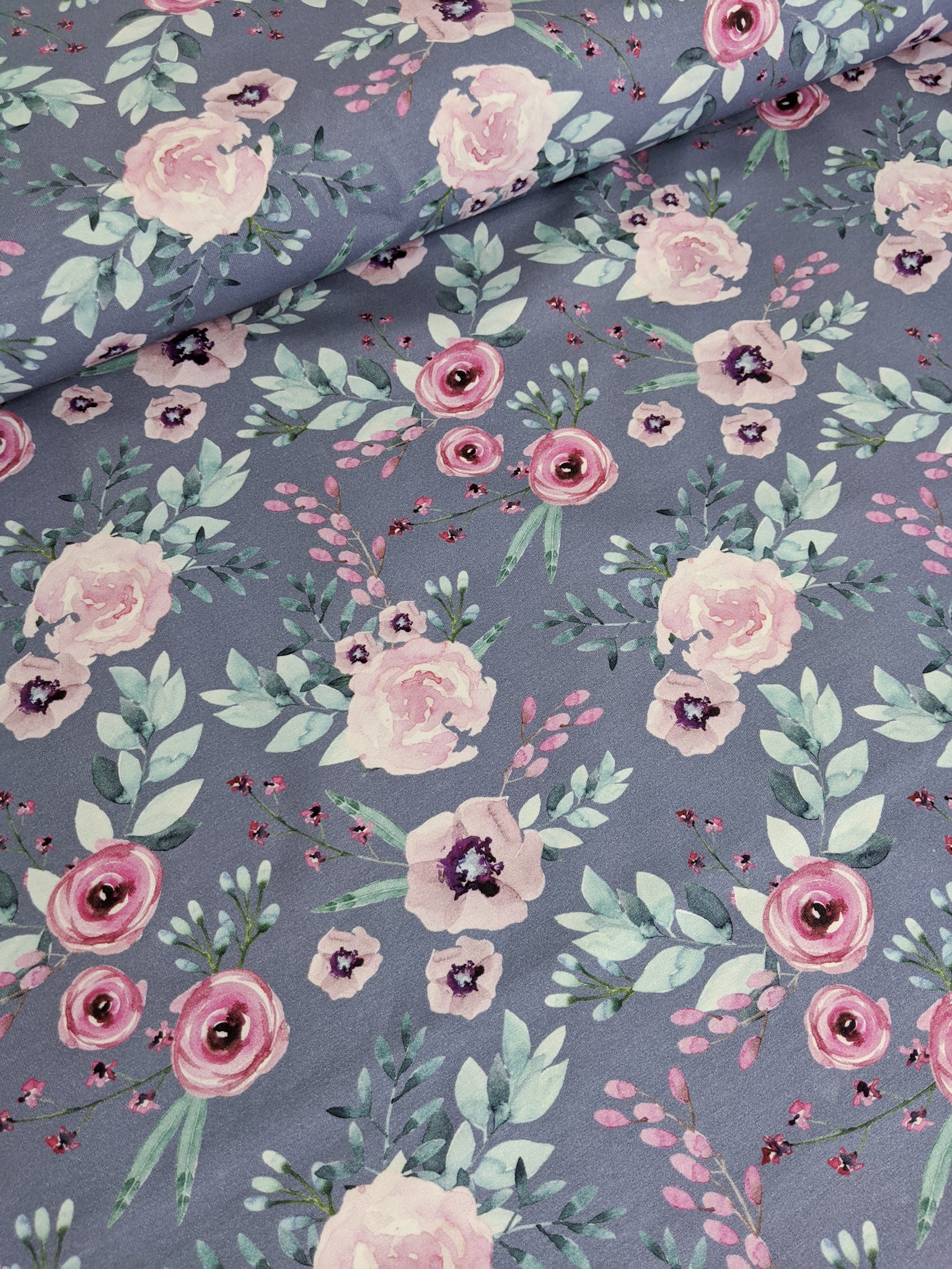 Organic Cotton French Terry Knit Dusty Blue Floral – Sitka Fabrics