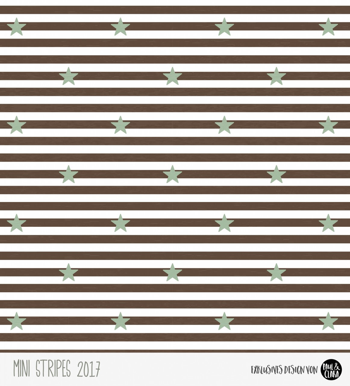 Mini Stripes Stretch French Terry, Mint Stars on Brown