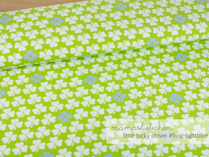 Mamasliebchen: Lucky Little Clover Stretch French Terry, Frog/Light Blue
