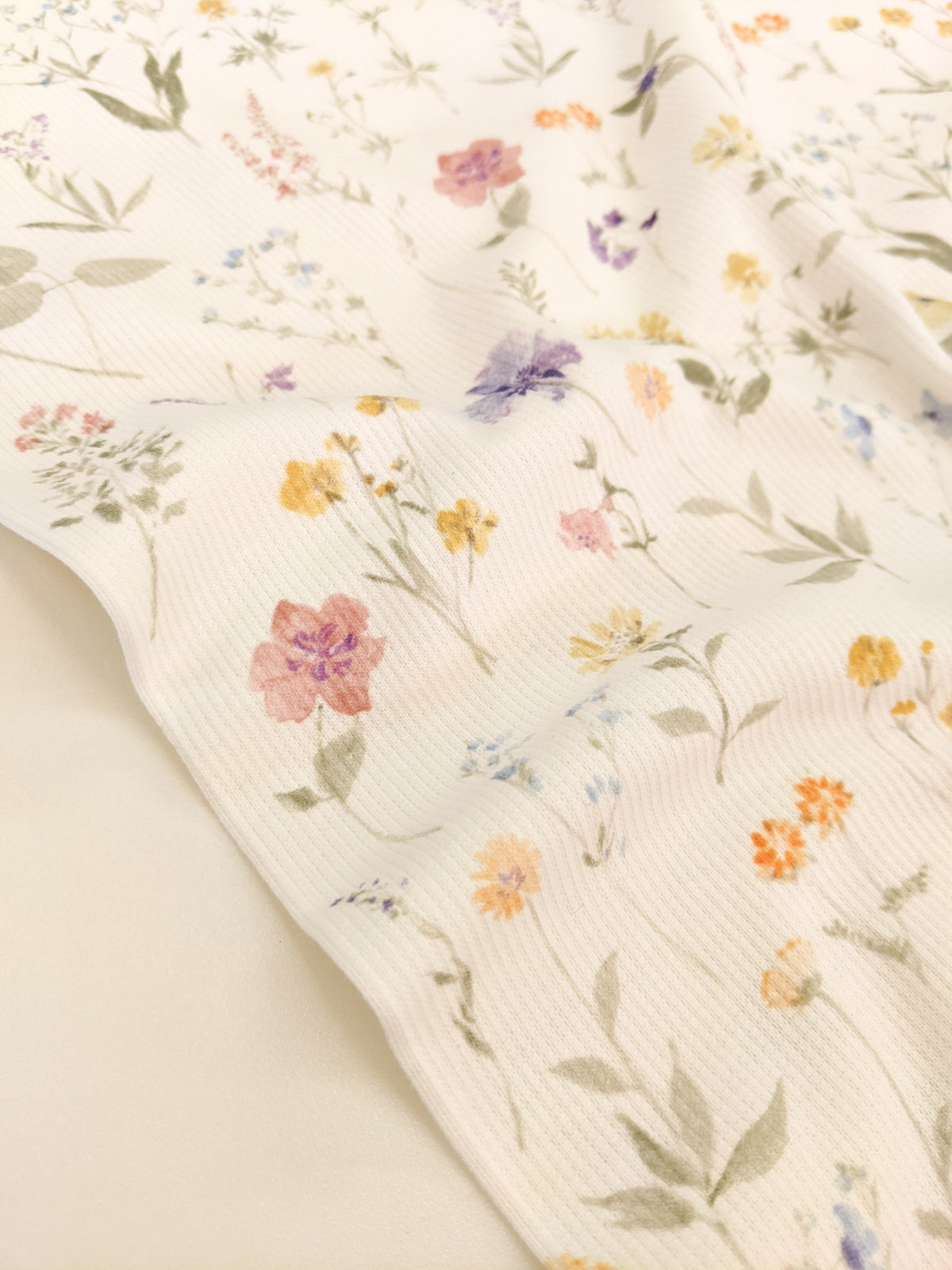 Wild Flowers Print Cotton Jersey Rib Knit